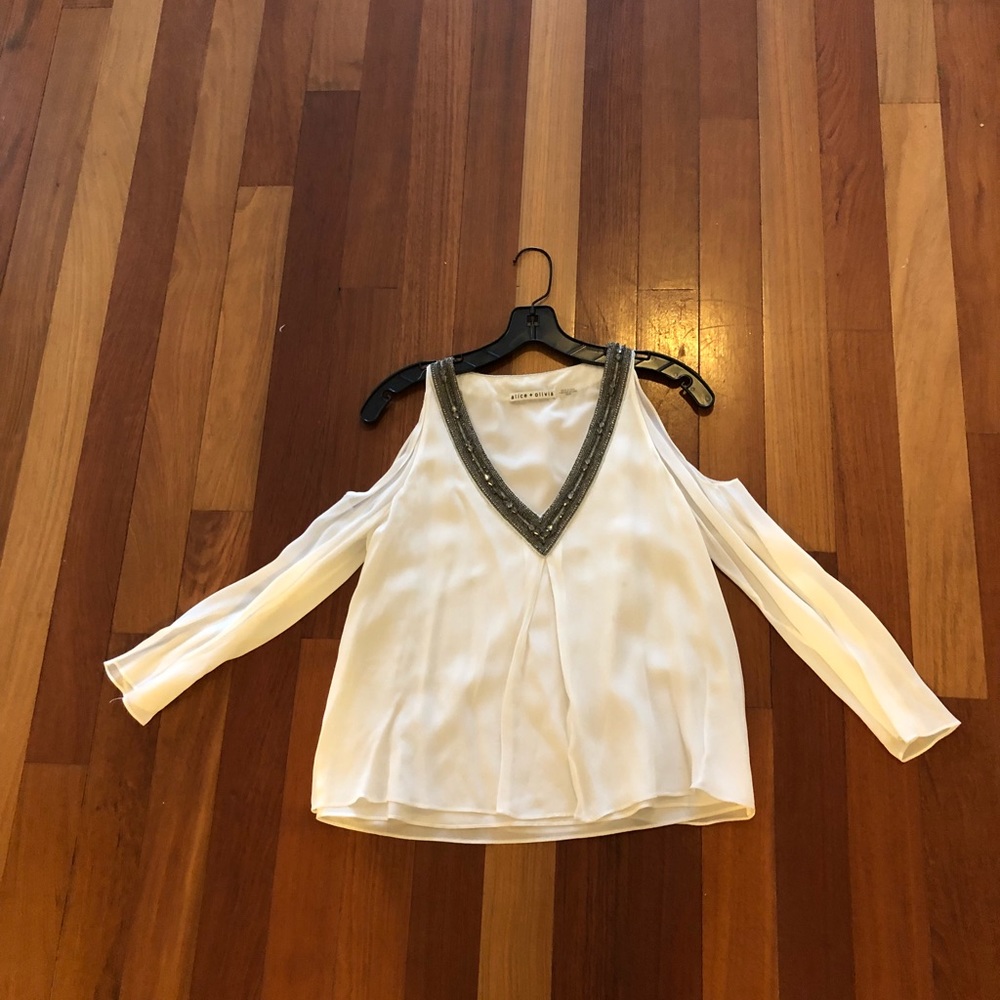 Alice and Olivia Cold Shoulder Embellished Top XS